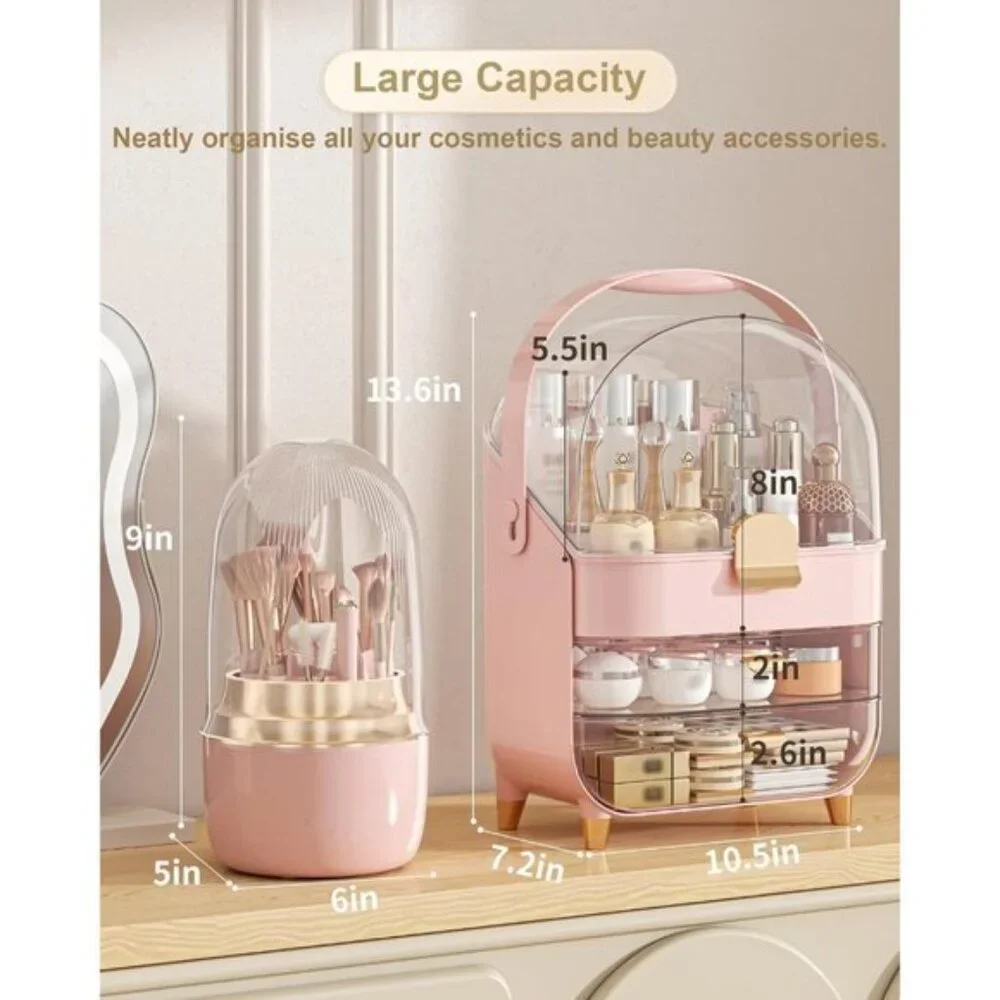 New Pink Makeup Organizer, Skincare Holder & Cosmetic Storage for Countertop